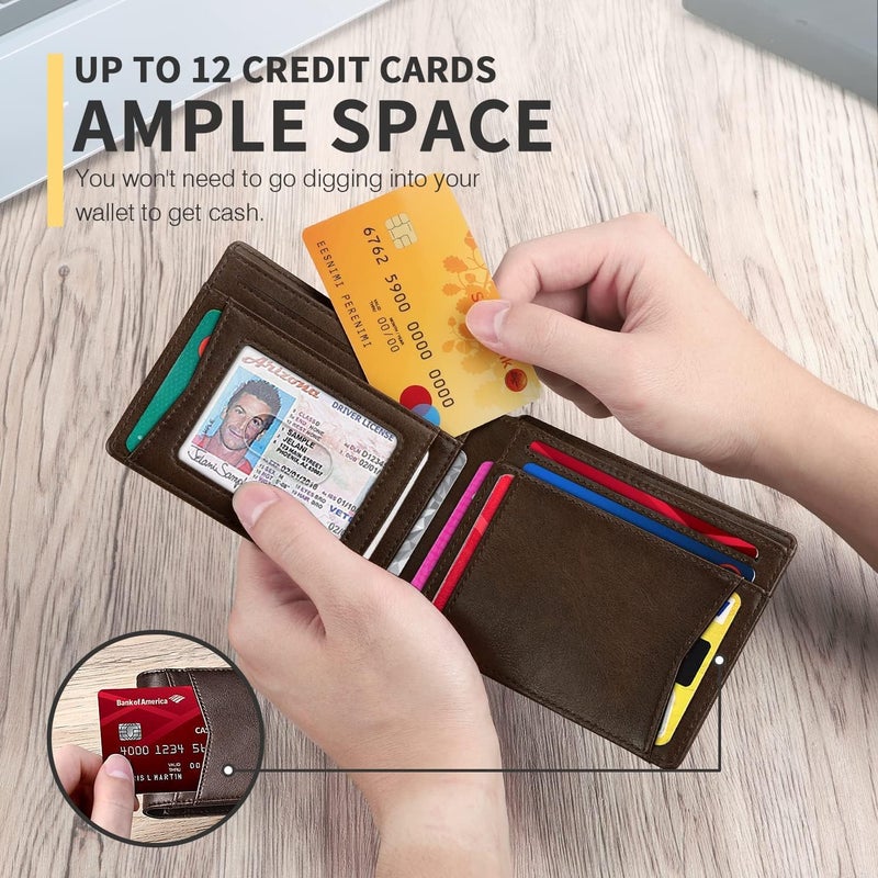 RUNBOX AirTag-Wallet-Mens-Slim-RFID Blocking Wallets Leather with Bill Compartment Air Tag Bifold Card Holder Wallet Gifts for Men Dad - Image 4